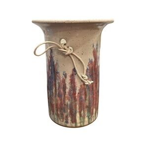 Studio Pottery Art Vase Signed Speckle Glaze & Purple, Pink, Blue Streaks 6.5"